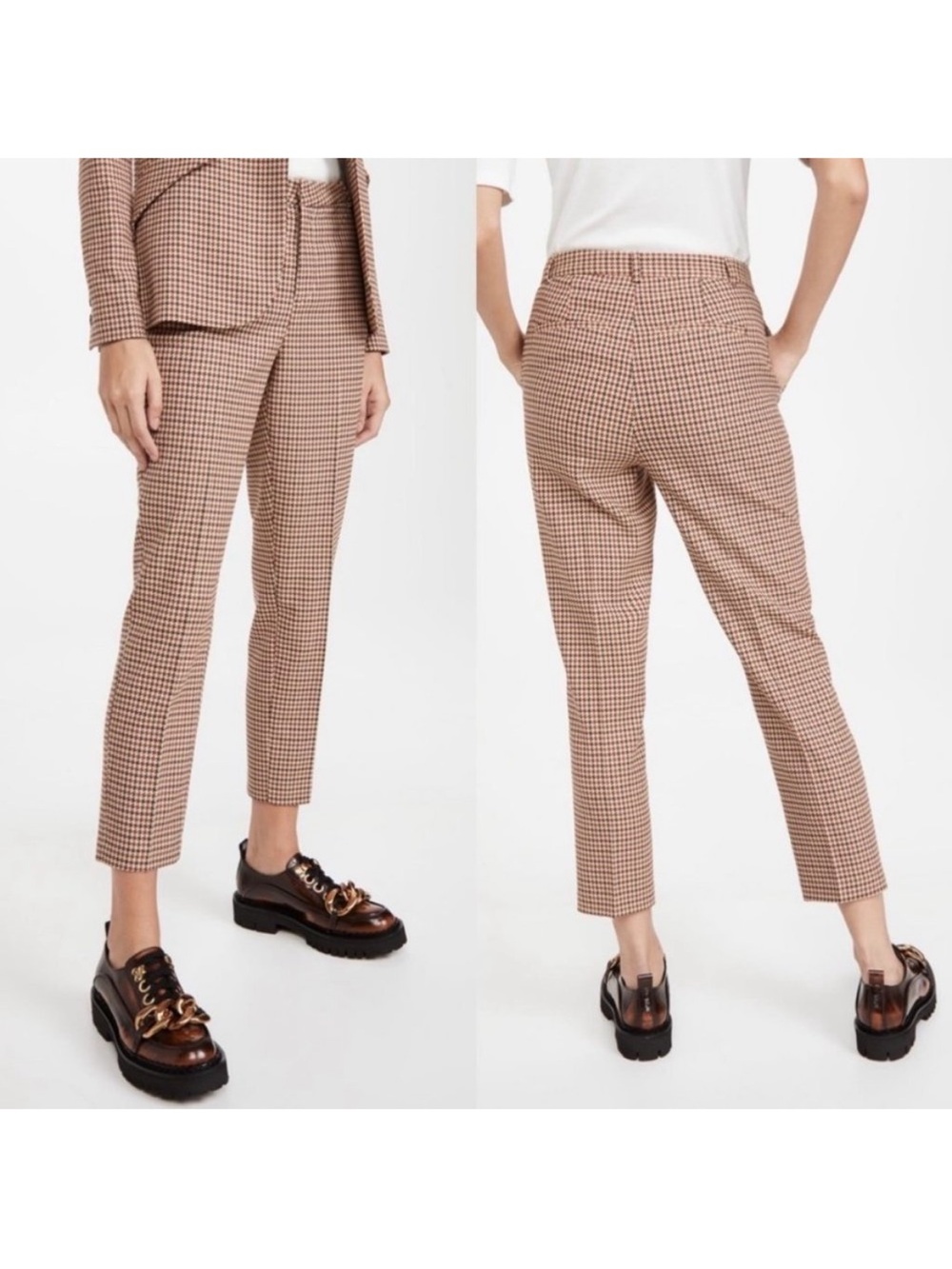 L'agence Ludivine Brown/Tan Houndstooth High Waisted Tweed Straigth Leg Cropped